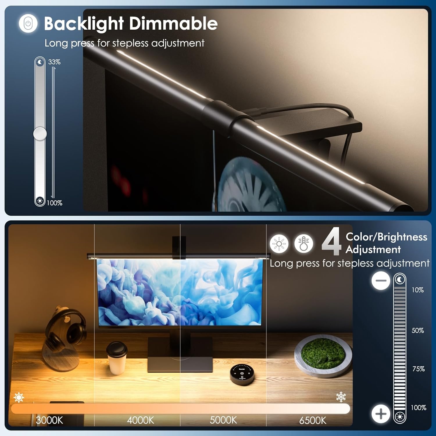 Quntis Monitor Lamp 51cm Zwart met Achtergrondverlichting en Afstandsbediening