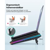 Laptop koelpad met krachtige turboventilator RGB laptop koeler radiator met traploos regelbare snelheid touch-bediening LCD-scherm 3-poorts USB afdichtingsschuim van laptops 38-48 cm