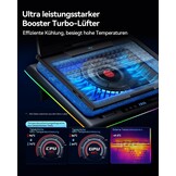 Laptop koelpad met krachtige turboventilator RGB laptop koeler radiator met traploos regelbare snelheid touch-bediening LCD-scherm 3-poorts USB afdichtingsschuim van laptops 38-48 cm