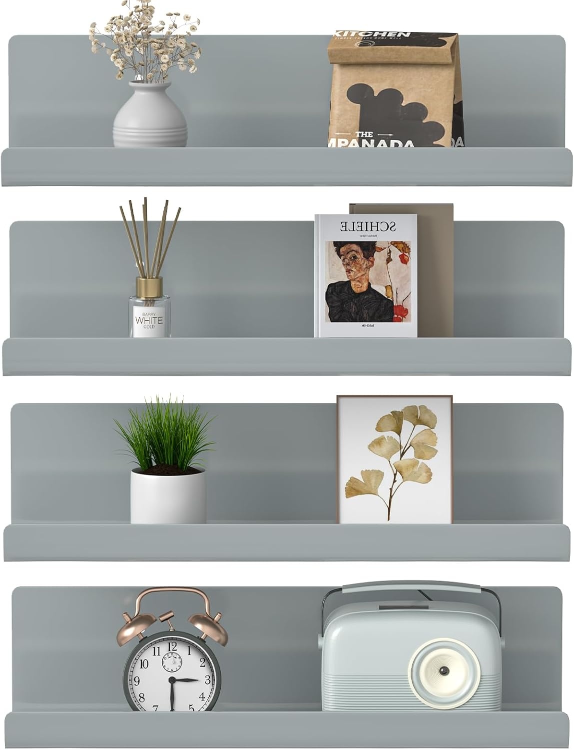 WELDUN Drijvende Planken Set van 4 - Decoratieve Wandplanken Grijs