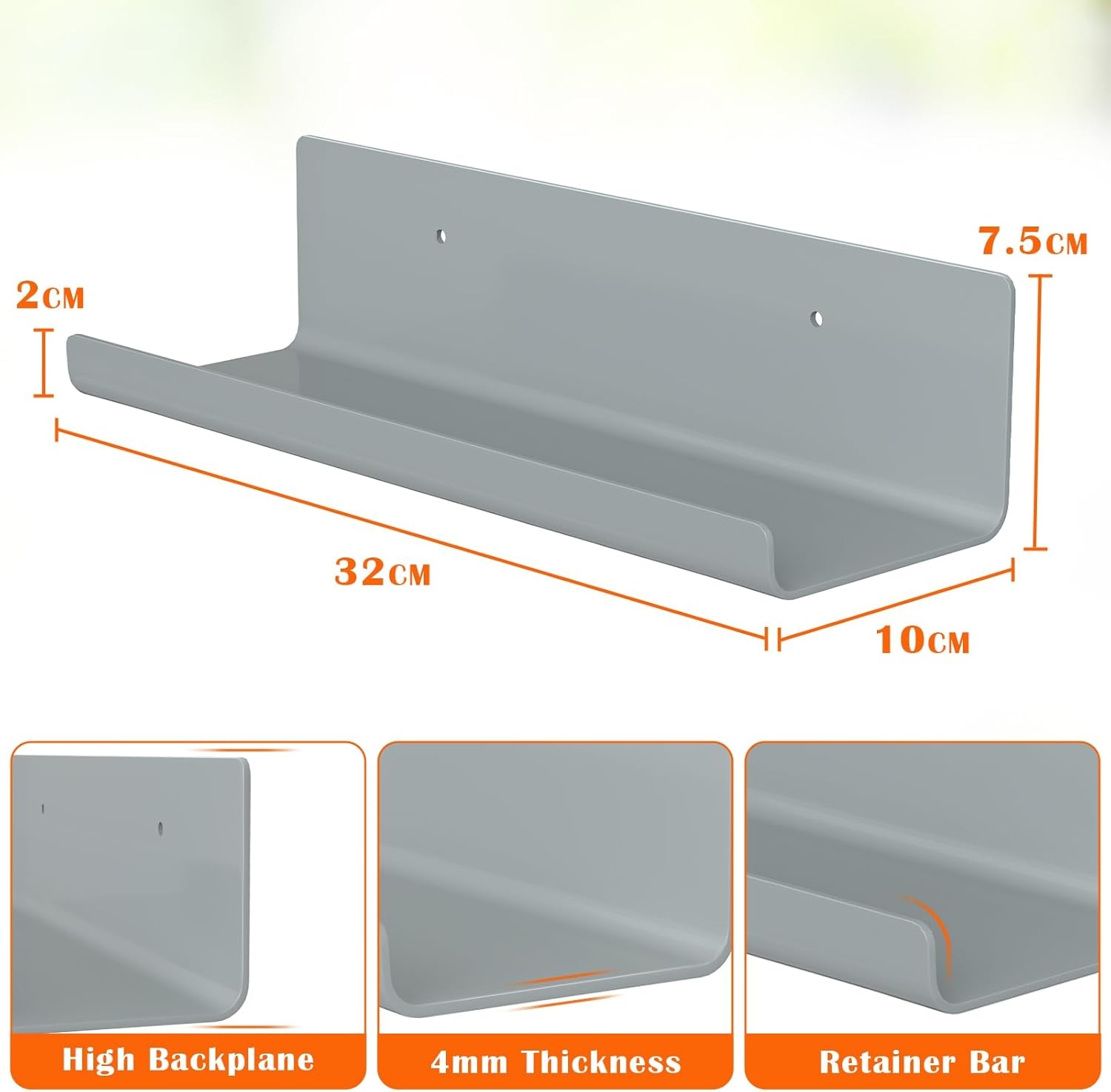 WELDUN Drijvende Planken Set van 4 - Decoratieve Wandplanken Grijs