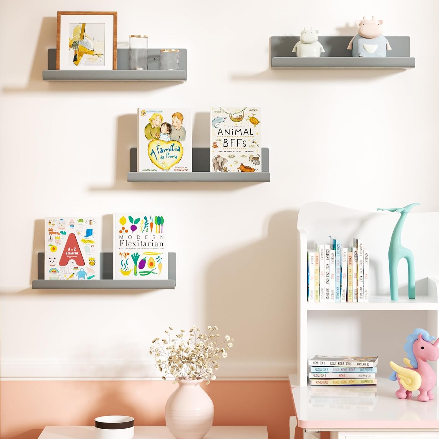 WELDUN Drijvende Planken Set van 4 - Decoratieve Wandplanken Grijs