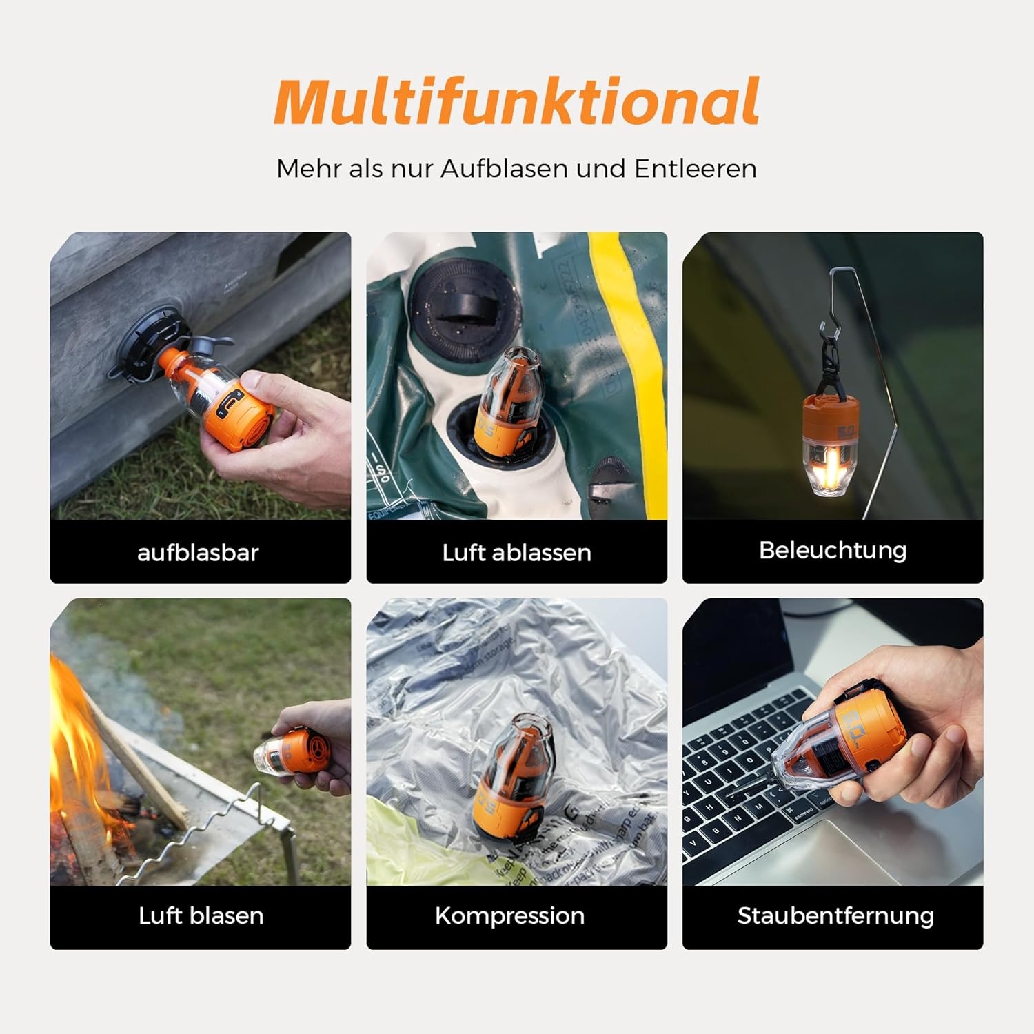 FLEXTAILGEAR MAX Pump 3 draagbare luchtpomp, 5,0 kPa, verlichting, USB-opladen voor het opblazen en legen van zwemhulpen, luchtbedden en zwemringen, vacuümopbergzak