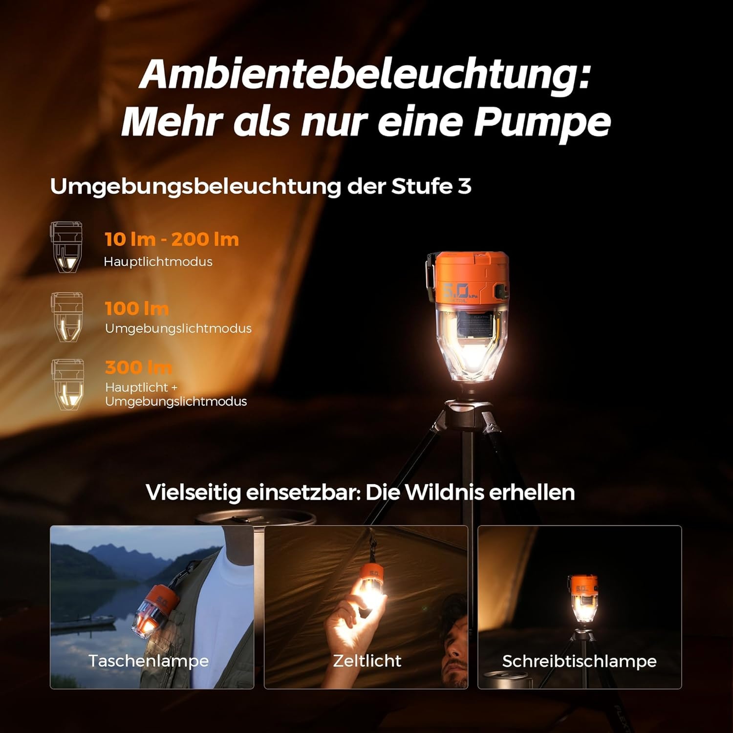 FLEXTAILGEAR MAX Pump 3 draagbare luchtpomp, 5,0 kPa, verlichting, USB-opladen voor het opblazen en legen van zwemhulpen, luchtbedden en zwemringen, vacuümopbergzak