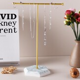 Sieraden Organizer Standaard, T-Bar Halsketting Display Standaard Oorbellen Houder Metaal hangende Hanger Rek met Marmer Patroon Dienblad, Sieraden Display Standaard voor Armbanden Ringen Horloges
