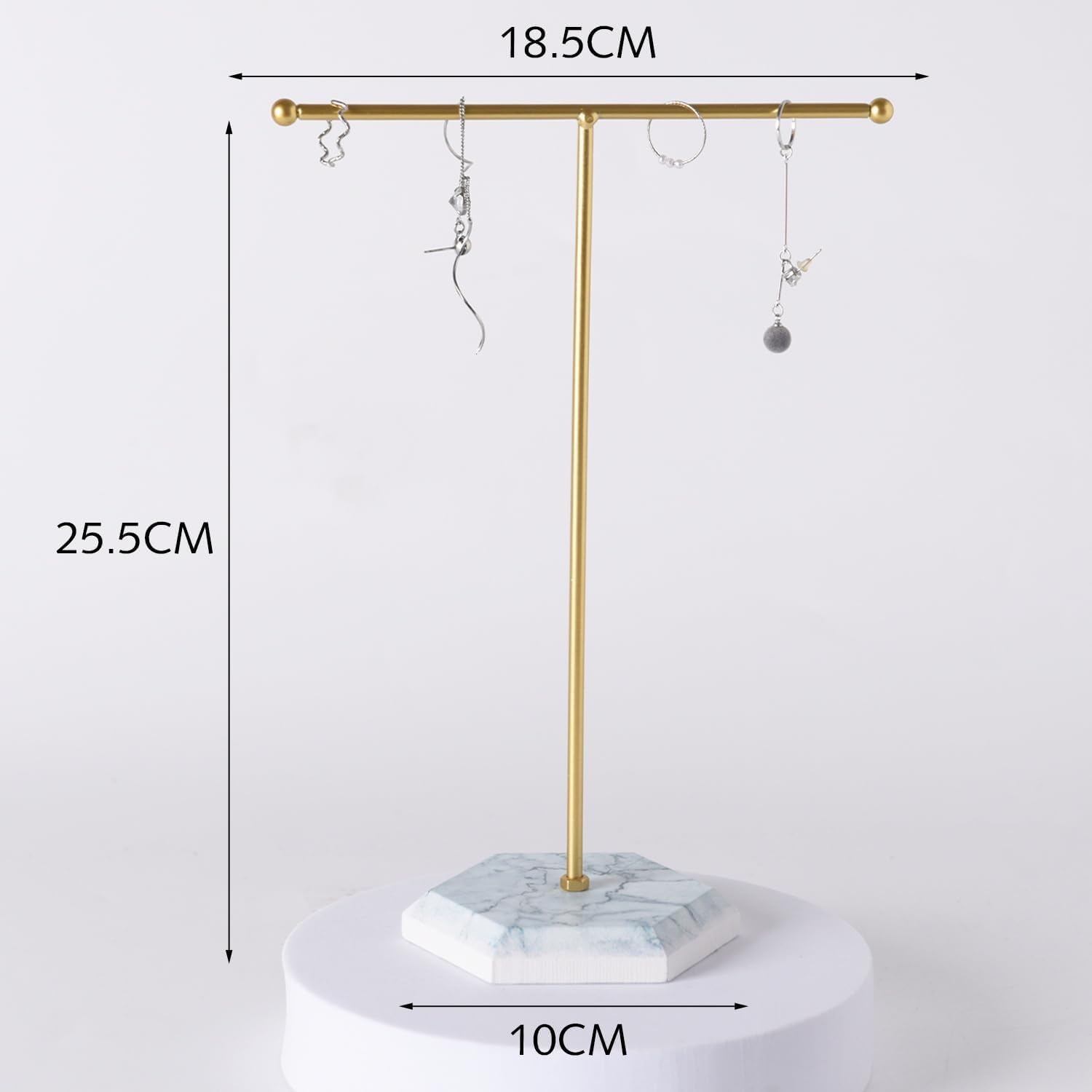 Sieraden Organizer Standaard, T-Bar Halsketting Display Standaard Oorbellen Houder Metaal hangende Hanger Rek met Marmer Patroon Dienblad, Sieraden Display Standaard voor Armbanden Ringen Horloges