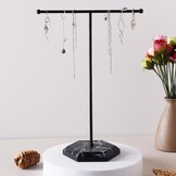 Sieraden Organizer Standaard, T-Bar Halsketting Display Standaard Oorbellen Houder Metaal hangende Hanger Rek met Marmer Patroon Dienblad, Sieraden Display Standaard voor Armbanden Ringen Horloges