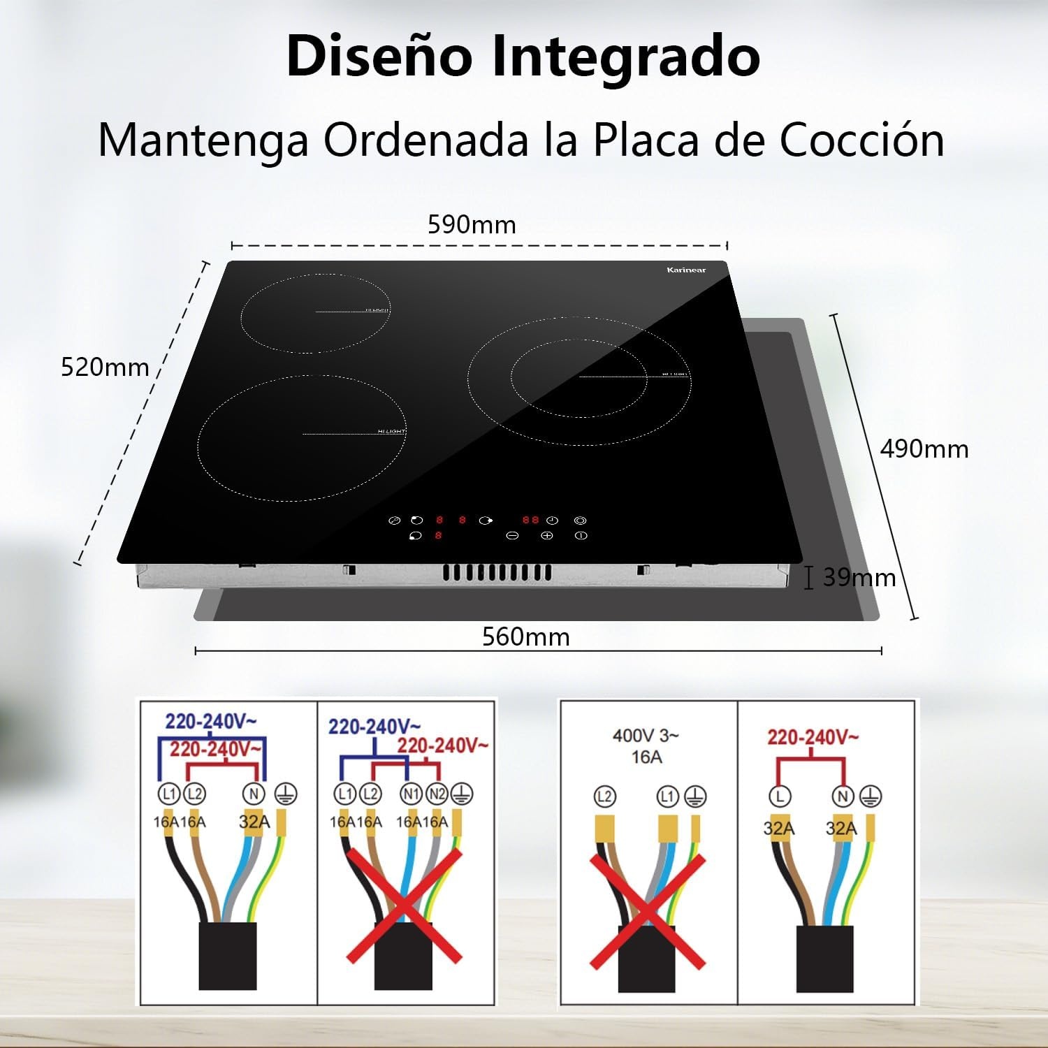 Keramische Inbouwkookplaat 60 cm, 3-pits, 5200W, Energiezuinig met Timer & Kinderbeveiliging - 79% Korting