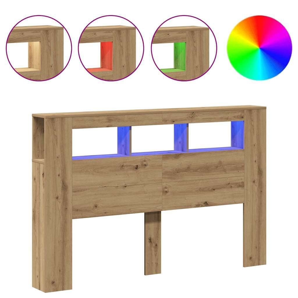vidaXL Hoofdeinde met LED 160x18,5x103,5 cm hout artisanaal eikenkleur
