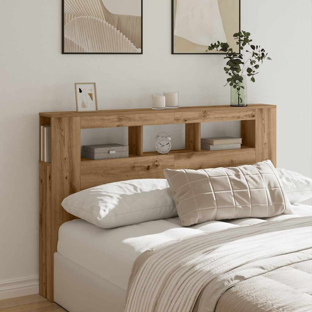 vidaXL Hoofdeinde met LED 160x18,5x103,5 cm hout artisanaal eikenkleur