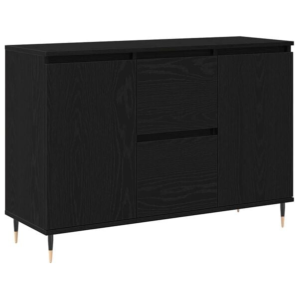 vidaXL Dressoir met lade Zwart eiken 101.5 x 35 x 70 cm Bewerkt hout