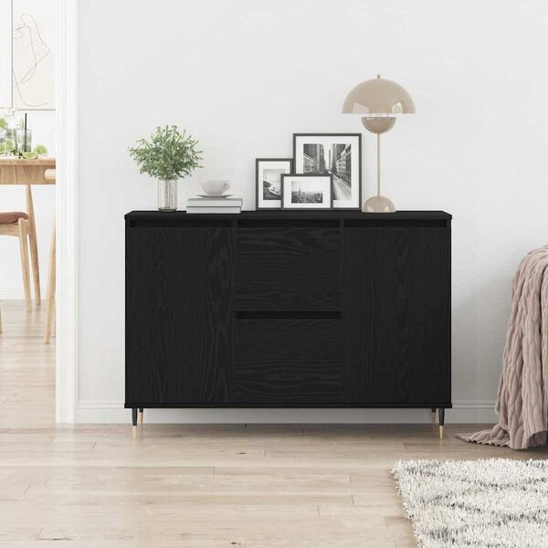 vidaXL Dressoir met lade Zwart eiken 101.5 x 35 x 70 cm Bewerkt hout