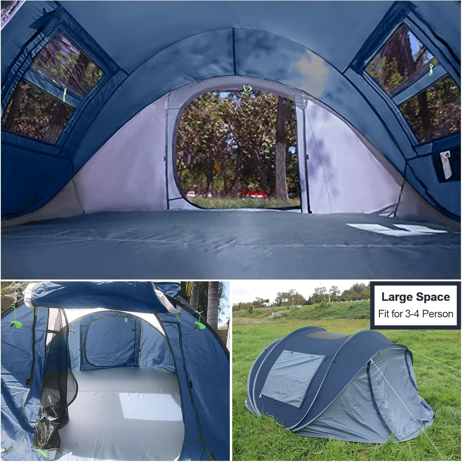 Pop-up tent voor 3-4 personen, werptent met groot dakraam, automatische strandtent, voor 4 personen, waterdichte strandtent, festivaltent, snel op te bouwtent voor outdoor, camping, picknick,