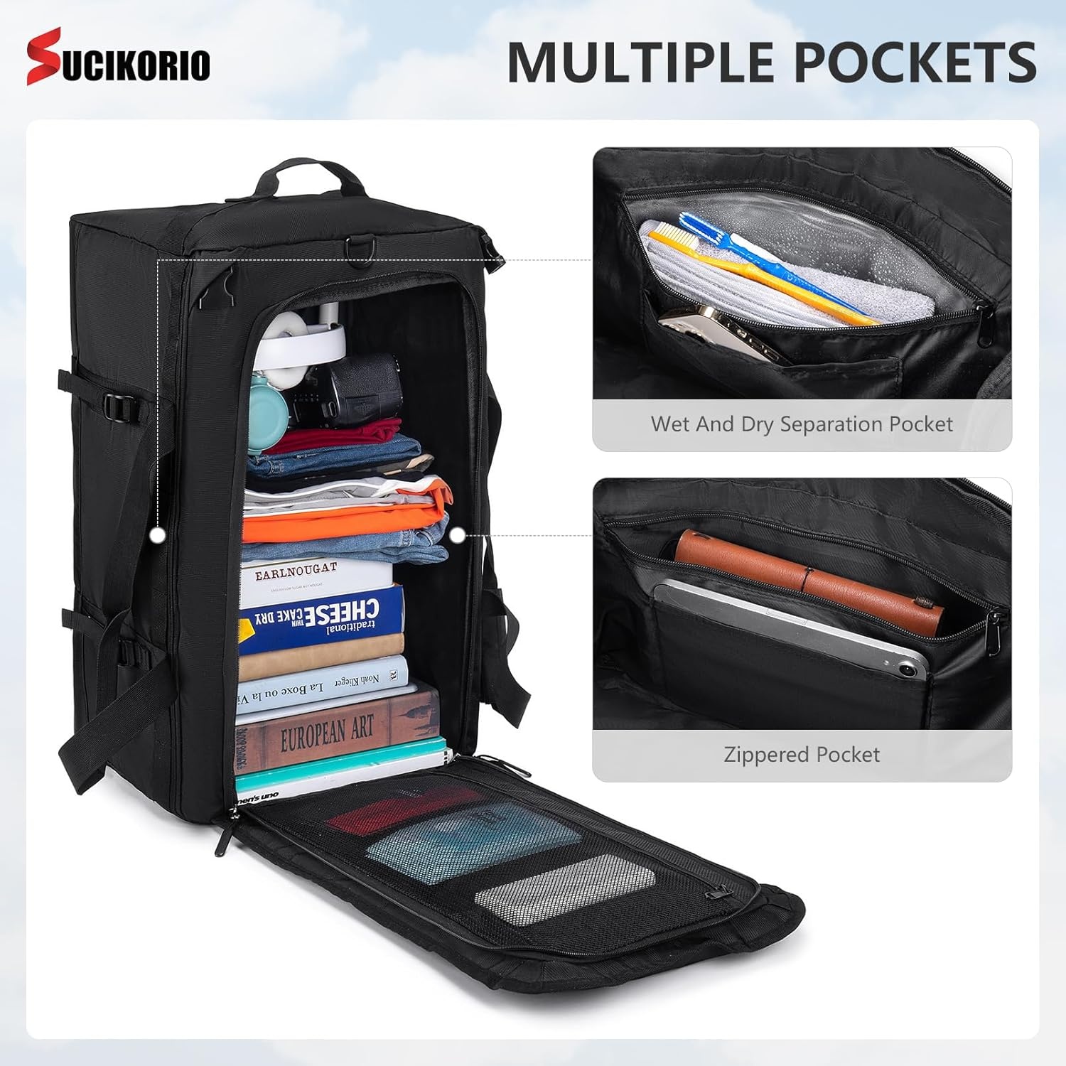 55x35x25cm KLM Draag Bagage Tas Voor Vliegtuig 3 IN 1 Reistas Waterdichte Oxford Reisrugzak Cabinetas 50L Draag op Bagage Weekender Rugzak Koffer Met Natte Tas Voor Reizen