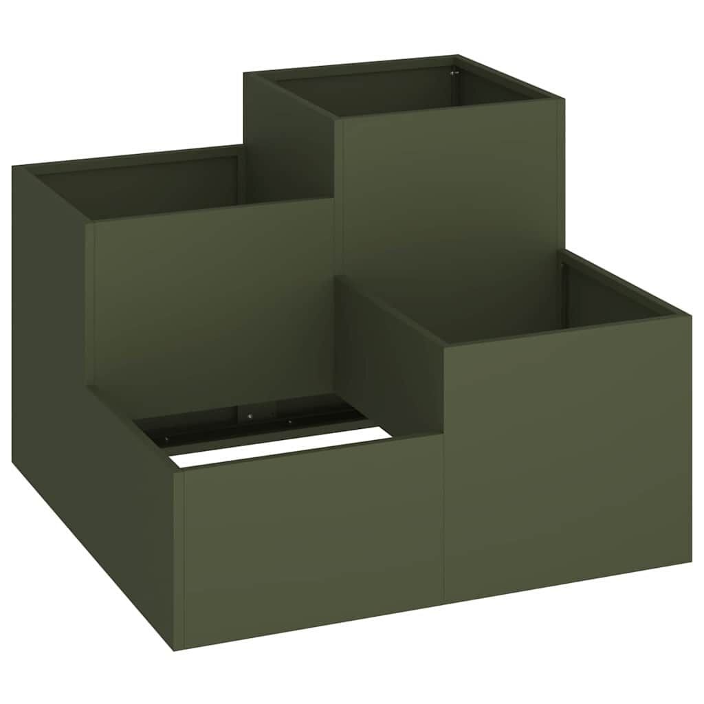 vidaXL Tuin Bloempot Olijfgroen 80 x 80 x 60 cm Staal
