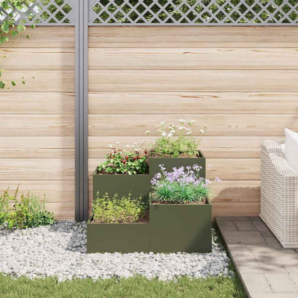 vidaXL Tuin Bloempot Olijfgroen 80 x 80 x 60 cm Staal