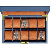 ROTHWELL Lederen horlogedoos met 10 sleuven - luxe horlogekast display sieraden organizer - vergrendelende horlogevitrine houder met grote glazen bovenkant - horlogedoos organizer voor mannen en