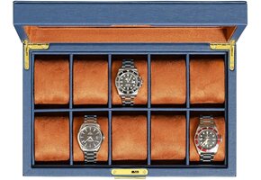Leren Horlogedoos met 10 Vakken & Glazen Display - 29% Korting