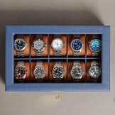 ROTHWELL Lederen horlogedoos met 10 sleuven - luxe horlogekast display sieraden organizer - vergrendelende horlogevitrine houder met grote glazen bovenkant - horlogedoos organizer voor mannen en