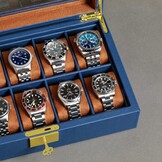ROTHWELL Lederen horlogedoos met 10 sleuven - luxe horlogekast display sieraden organizer - vergrendelende horlogevitrine houder met grote glazen bovenkant - horlogedoos organizer voor mannen en