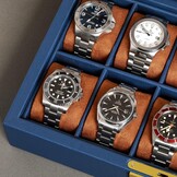 ROTHWELL Lederen horlogedoos met 10 sleuven - luxe horlogekast display sieraden organizer - vergrendelende horlogevitrine houder met grote glazen bovenkant - horlogedoos organizer voor mannen en