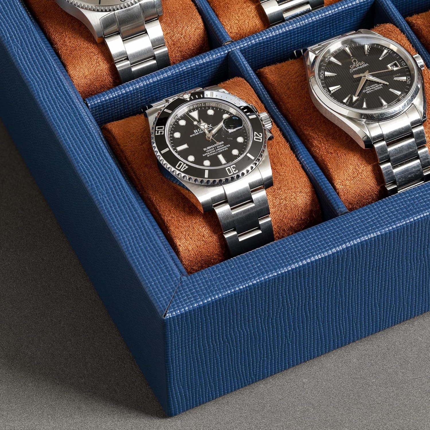 ROTHWELL Lederen horlogedoos met 10 sleuven - luxe horlogekast display sieraden organizer - vergrendelende horlogevitrine houder met grote glazen bovenkant - horlogedoos organizer voor mannen en