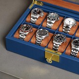 ROTHWELL Lederen horlogedoos met 10 sleuven - luxe horlogekast display sieraden organizer - vergrendelende horlogevitrine houder met grote glazen bovenkant - horlogedoos organizer voor mannen en