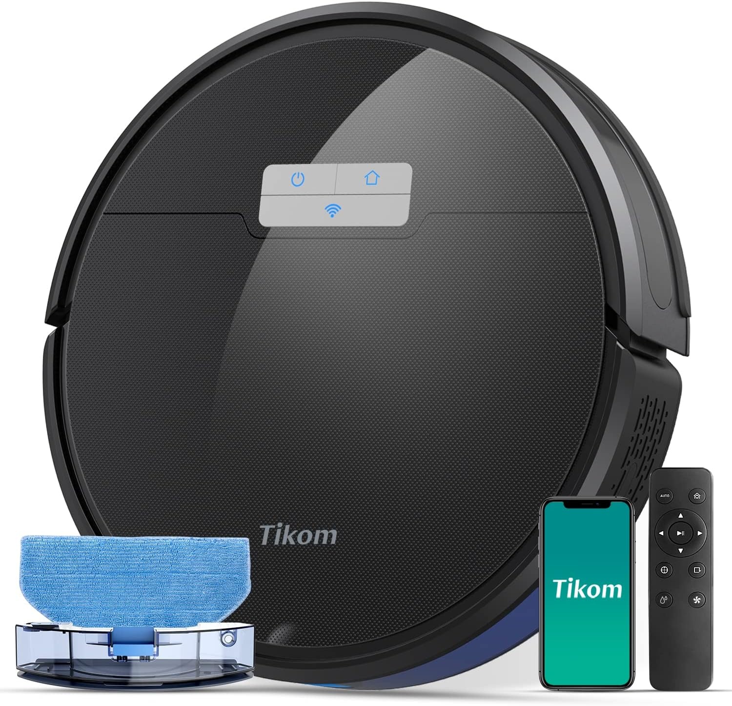 Tikom G8000 Pro Robotstofzuiger met dweilfunctie, 2-in-1, robotstofzuiger, 4500 Pa sterke zuigkracht, robotstofzuiger, oplaadbaar, wifi, max. 150 minuten, voor dierenharen, tapijt, harde vloeren