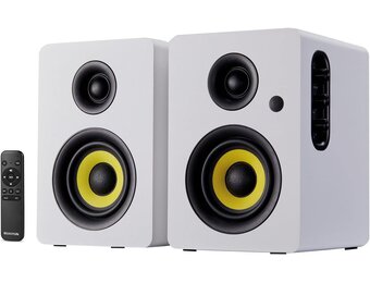 Sanyun SW206 80W Actieve Boekenplankluidsprekers, Wit, Dual-Mode Studio & HiFi