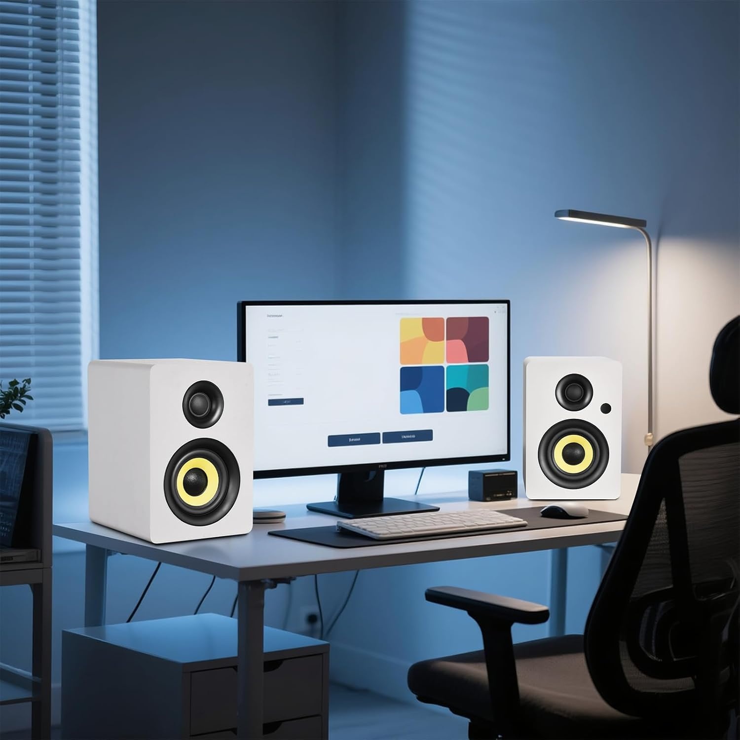 Sanyun SW206 80W Actieve Boekenplankluidsprekers, Wit, Dual-Mode Studio & HiFi