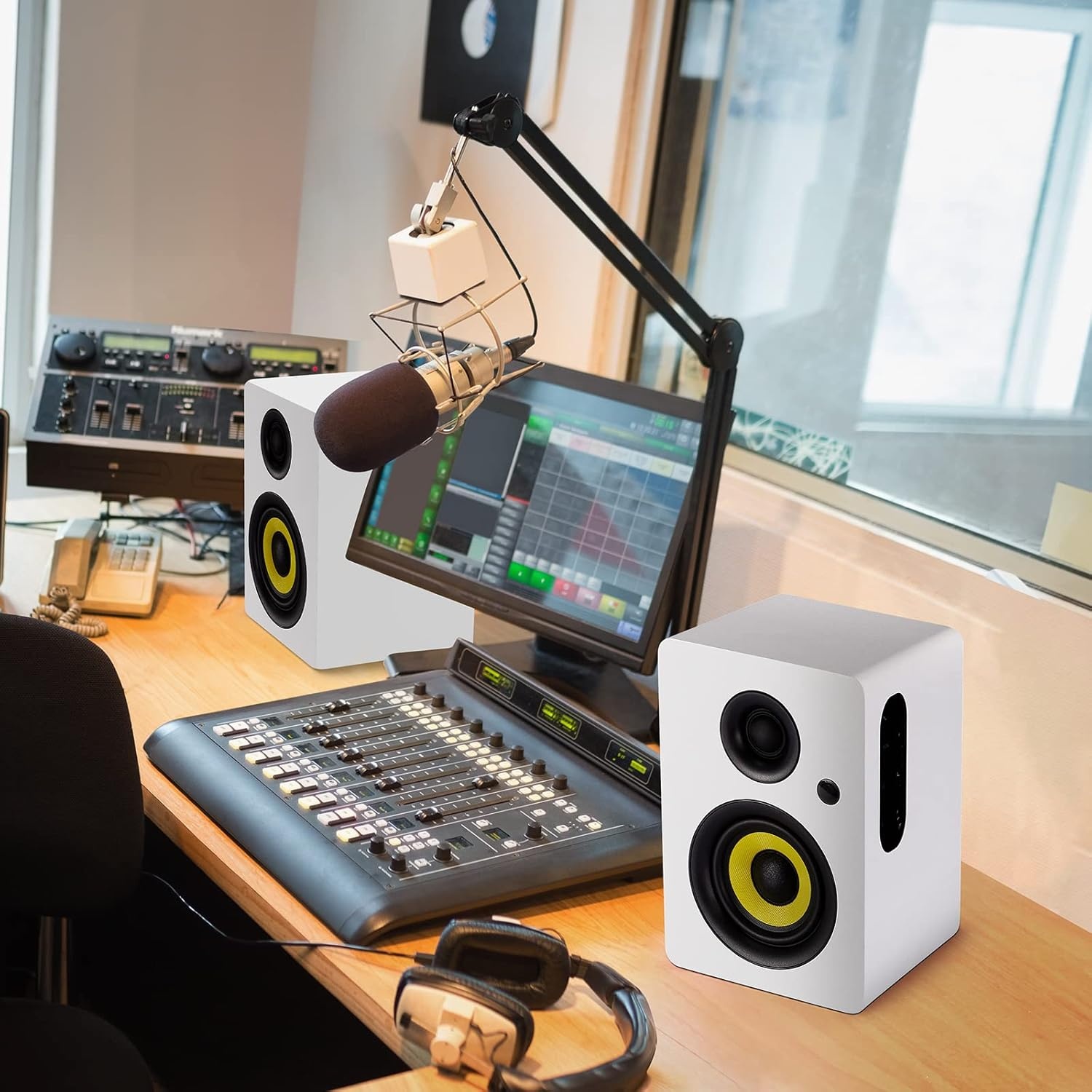 Sanyun SW206 80W Actieve Boekenplankluidsprekers, Wit, Dual-Mode Studio & HiFi