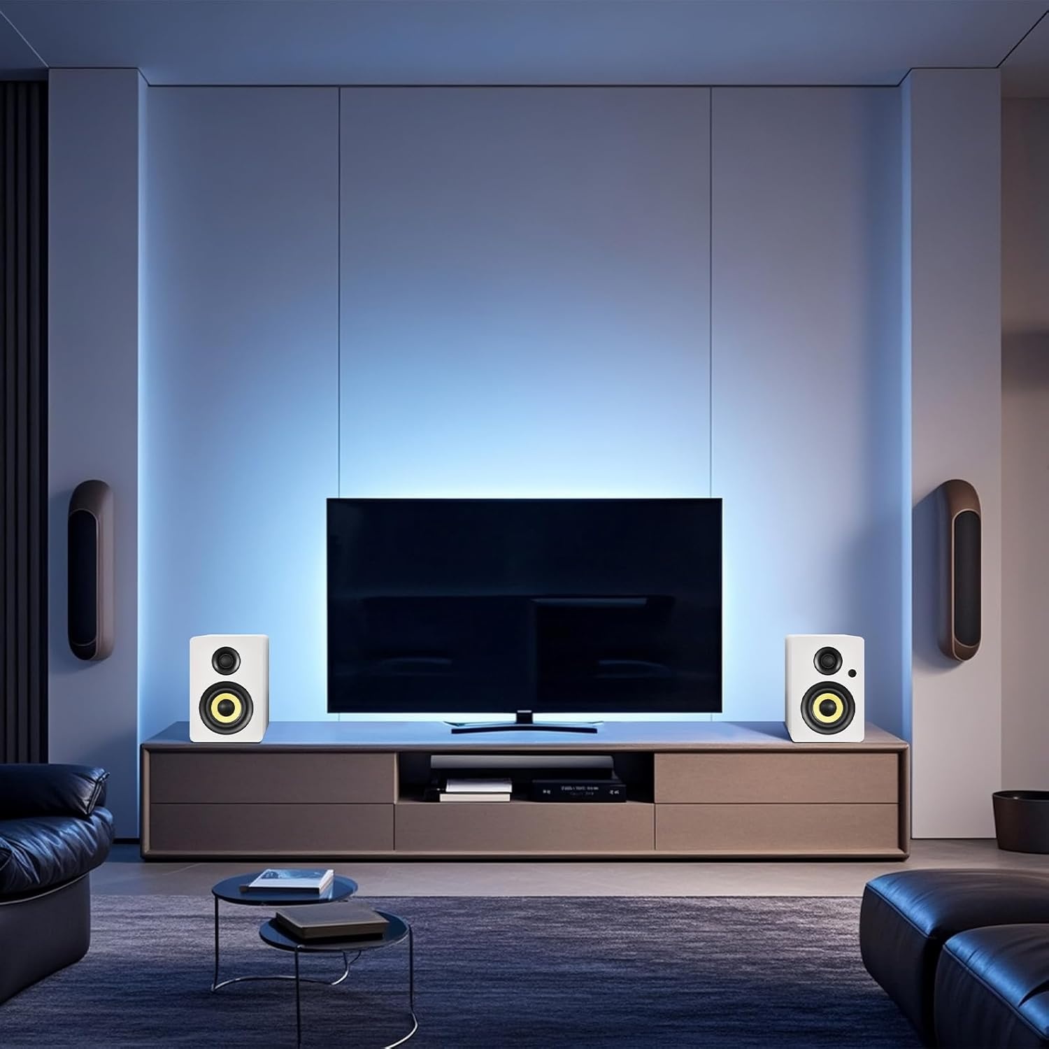 Sanyun SW206 80W Actieve Boekenplankluidsprekers, Wit, Dual-Mode Studio & HiFi