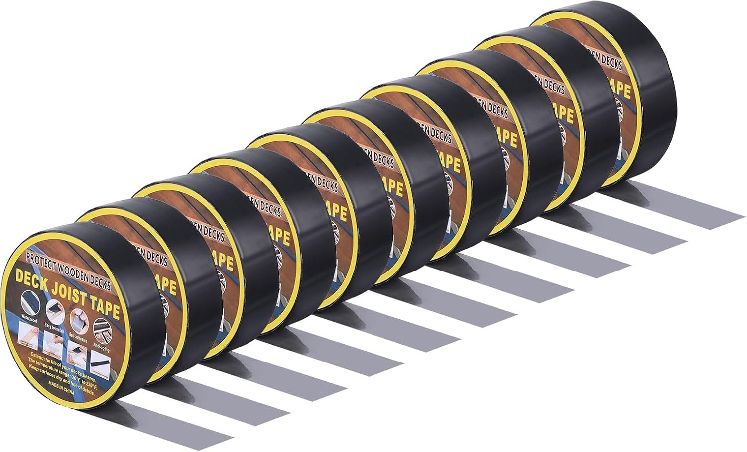 QUARKZMAN Band voor balken, brug 1-5/8 inch x 49 inch, 10 rollen butylbalkband voor steigers, waterdichte band voor balken en balken van hout, zwart