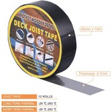 QUARKZMAN Band voor balken, brug 1-5/8 inch x 49 inch, 10 rollen butylbalkband voor steigers, waterdichte band voor balken en balken van hout, zwart