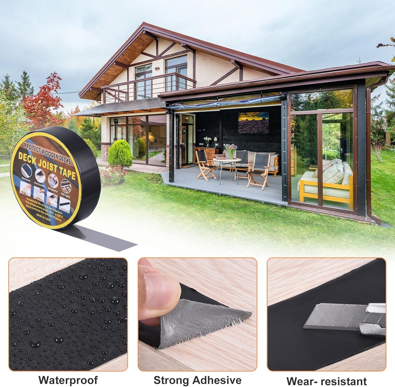 QUARKZMAN Band voor balken, brug 1-5/8 inch x 49 inch, 10 rollen butylbalkband voor steigers, waterdichte band voor balken en balken van hout, zwart