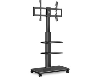 FITUEYES tv standaard verrijdbaar met hout-voet voor 32-70 inch, Draaibaar & Hoogte verstelbaar tv stand trolley wheel, universal vloerstandaard op wielen Max VESA 600x400mm