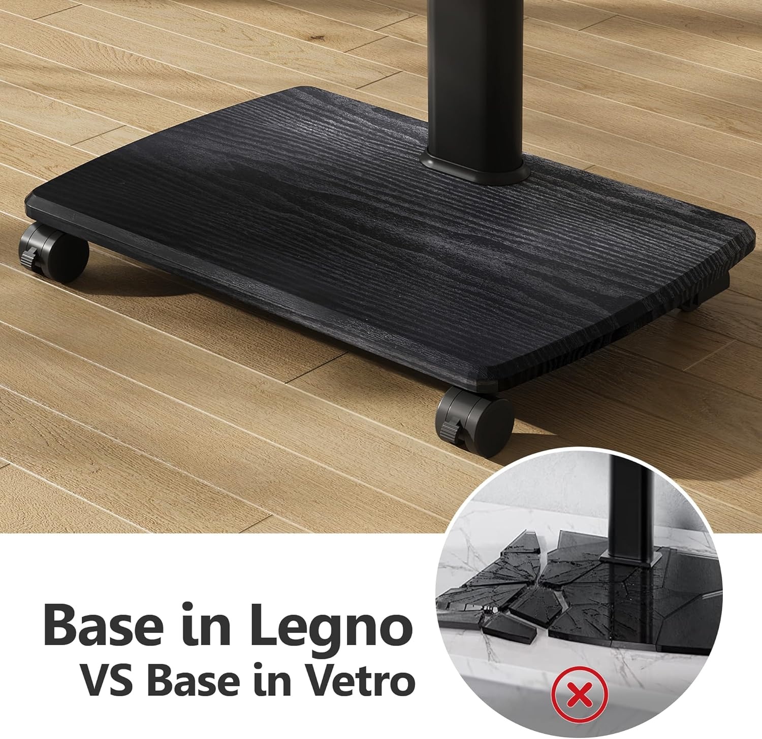 FITUEYES tv standaard verrijdbaar met hout-voet voor 32-70 inch, Draaibaar & Hoogte verstelbaar tv stand trolley wheel, universal vloerstandaard op wielen Max VESA 600x400mm