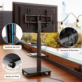 FITUEYES tv standaard verrijdbaar met hout-voet voor 32-70 inch, Draaibaar & Hoogte verstelbaar tv stand trolley wheel, universal vloerstandaard op wielen Max VESA 600x400mm
