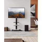 FITUEYES tv standaard verrijdbaar met hout-voet voor 32-70 inch, Draaibaar & Hoogte verstelbaar tv stand trolley wheel, universal vloerstandaard op wielen Max VESA 600x400mm
