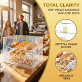 3 Tray Countertop Bakkerij Vitrine met Magnetische Achterdeuren - 52,8 cm x 40 cm x 42,9 cm Acryl Gebak Vitrine met Verwijderbare Trays & Stalen Tang, Voedsel Vitrine voor Donut Brood Cake