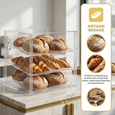 3 Tray Countertop Bakkerij Vitrine met Magnetische Achterdeuren - 52,8 cm x 40 cm x 42,9 cm Acryl Gebak Vitrine met Verwijderbare Trays & Stalen Tang, Voedsel Vitrine voor Donut Brood Cake