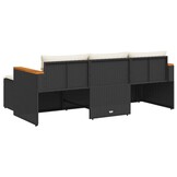 vidaXL 3-delige Loungeset met kussens poly rattan zwart