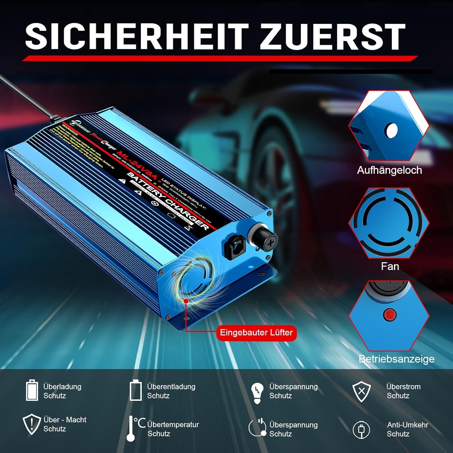 MOUDENSKAY 24V 8A Slimme Automatische Acculader met XLR Connector voor Scooter, Rolstoel, Motor, en Auto