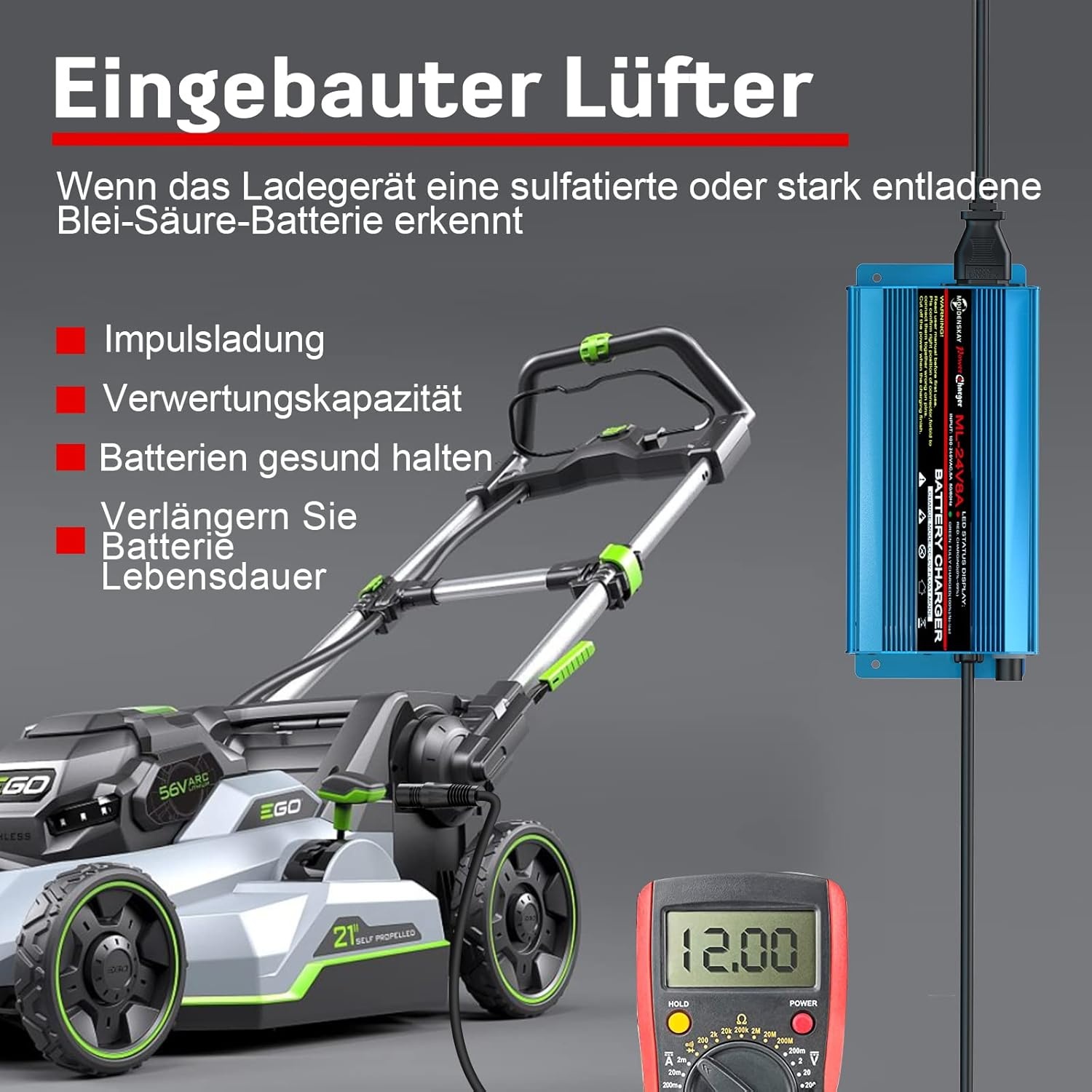 MOUDENSKAY 24V 8A Slimme Automatische Acculader met XLR Connector voor Scooter, Rolstoel, Motor, en Auto