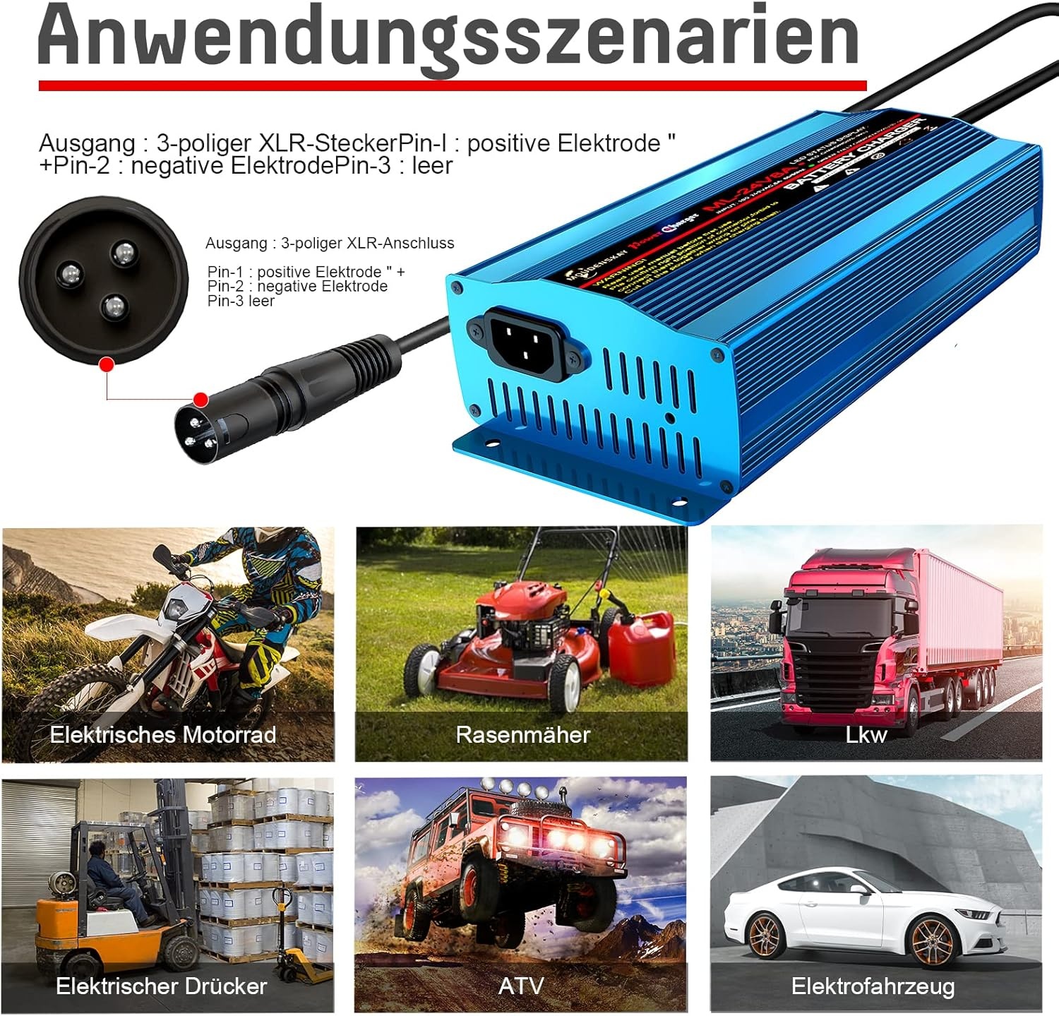 MOUDENSKAY 24V 8A Slimme Automatische Acculader met XLR Connector voor Scooter, Rolstoel, Motor, en Auto