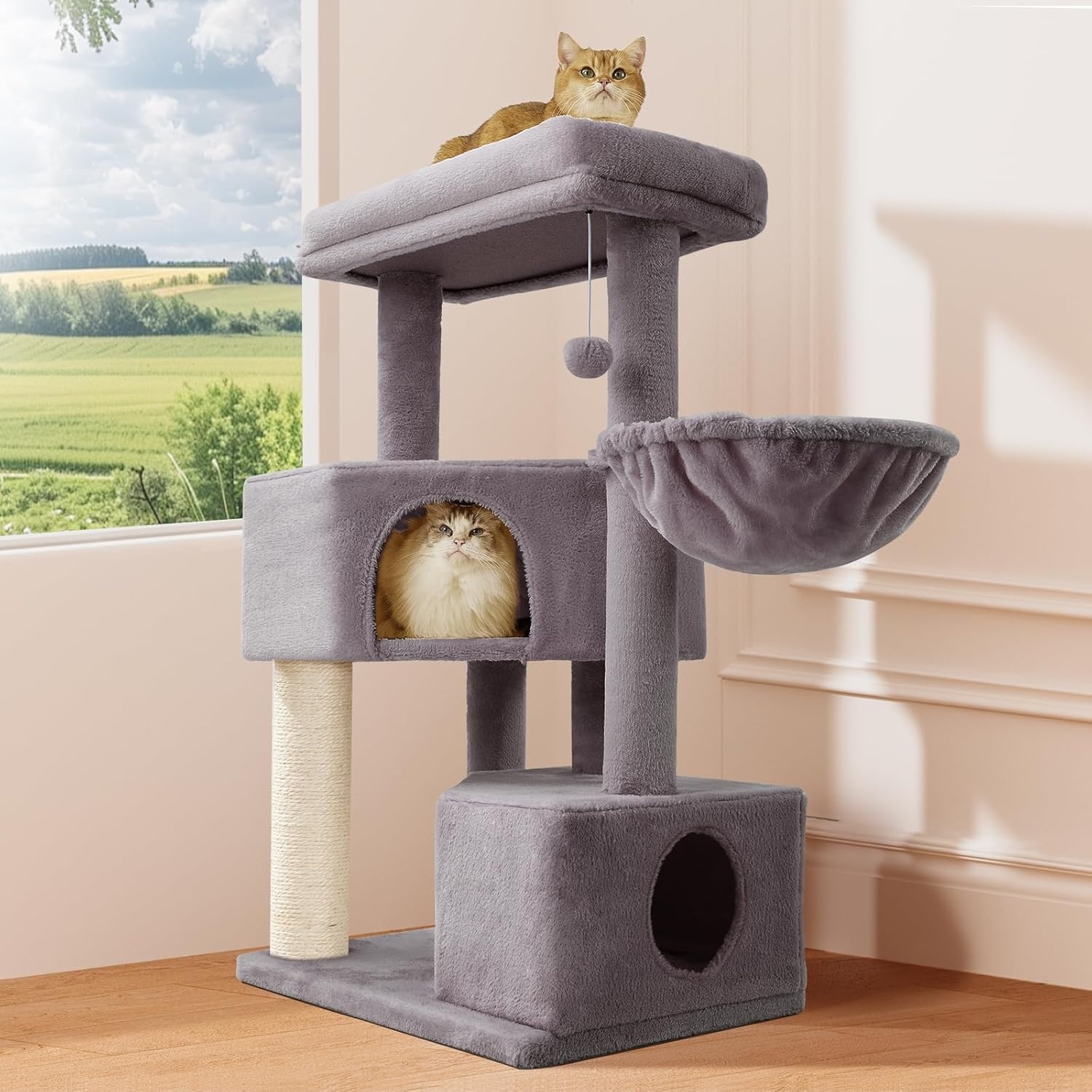 Gardner Pet Kattenboom van 105 cm voor middelgrote katten, zware kattentoren met palen van 2,8 inch en wasbare bovenzitstokken, ruimtebesparend kattenmeubilair voor appartementen, eenvoudig te