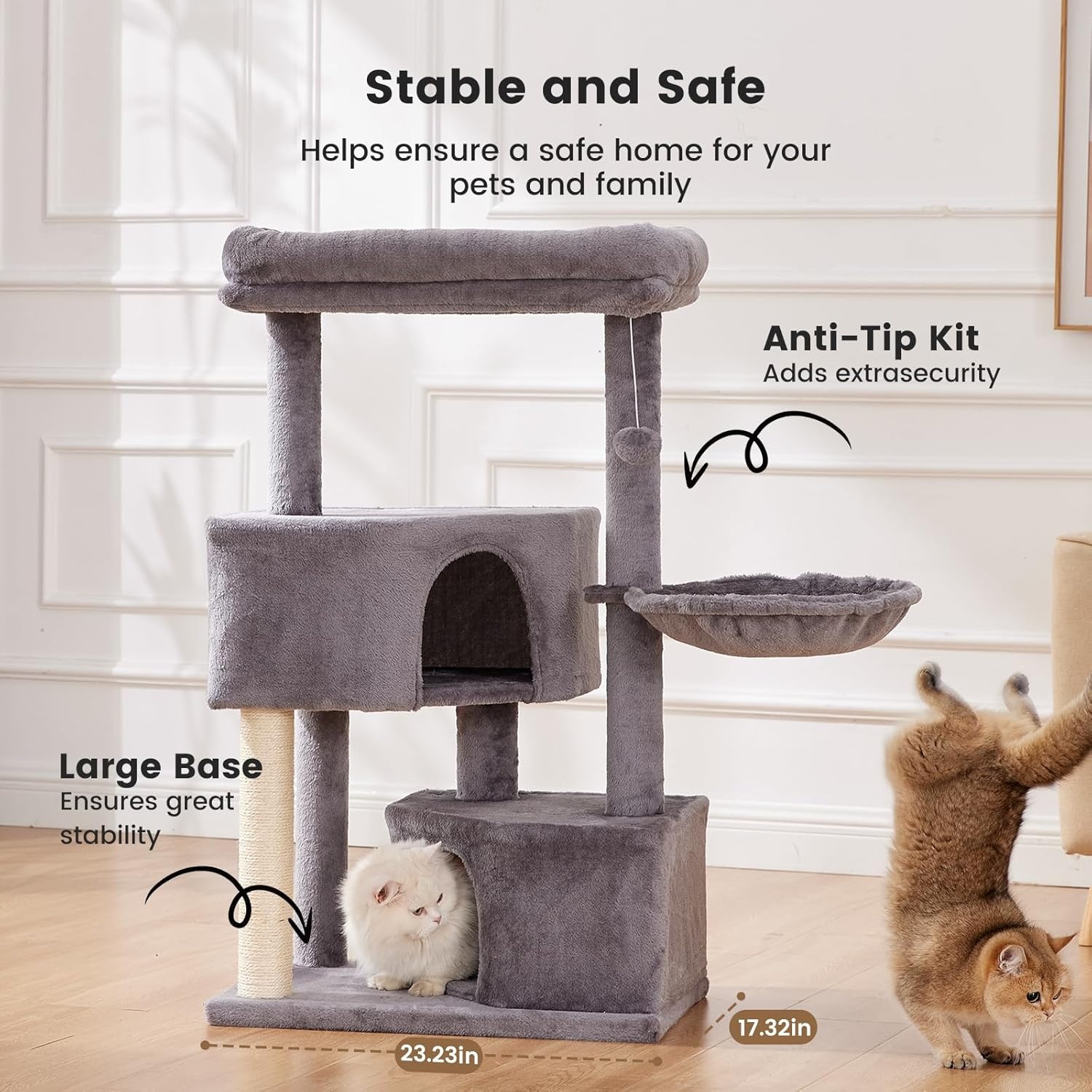 Gardner Pet Kattenboom van 105 cm voor middelgrote katten, zware kattentoren met palen van 2,8 inch en wasbare bovenzitstokken, ruimtebesparend kattenmeubilair voor appartementen, eenvoudig te