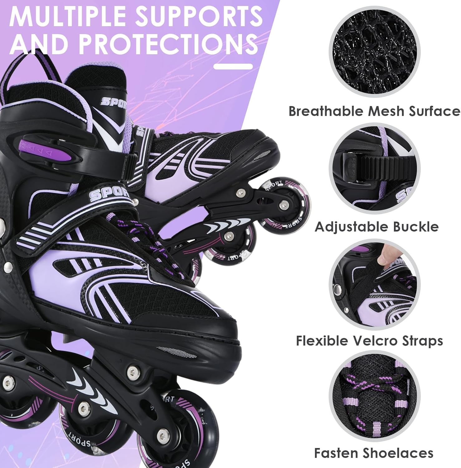 TOMSHOO Inlineskates, rolschaatsen, inline skates met 4 maten verstelbaar, led-wielen, meerdere maatopties, inline skates voor kinderen, volwassenen, jongens en meisjes