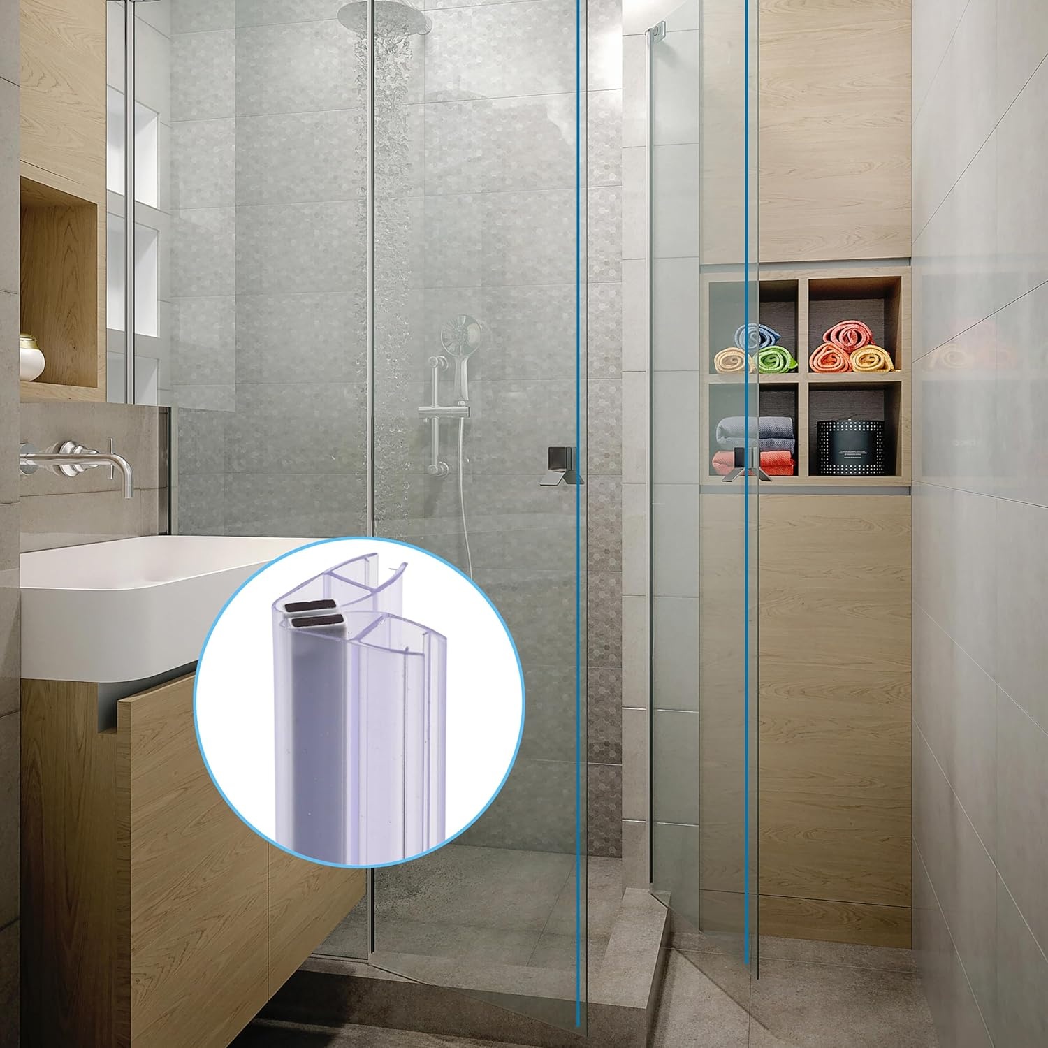 KOOBON Magneetafdichting, set van 2 (4 stuks), lengte 100 cm, glasdikte 6 mm, 7 mm, 8 mm, magneetdoucheafdichting voor douchedeuren, doucheafdichting, magnetische reserveafdichting, magnetisch, voor