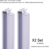 KOOBON Magneetafdichting, set van 2 (4 stuks), lengte 100 cm, glasdikte 6 mm, 7 mm, 8 mm, magneetdoucheafdichting voor douchedeuren, doucheafdichting, magnetische reserveafdichting, magnetisch, voor